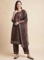 Cotton Silk Brown Eid Wear Embroidery Work Readymade Salwar Suit